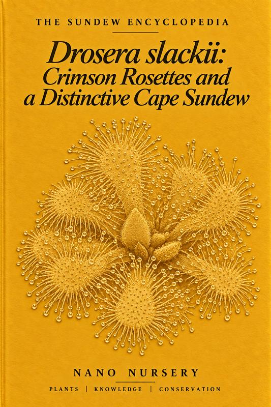 The Sundew Encyclopedia cover — Drosera slackii: Crimson Rosettes and a Distinctive Cape Sundew