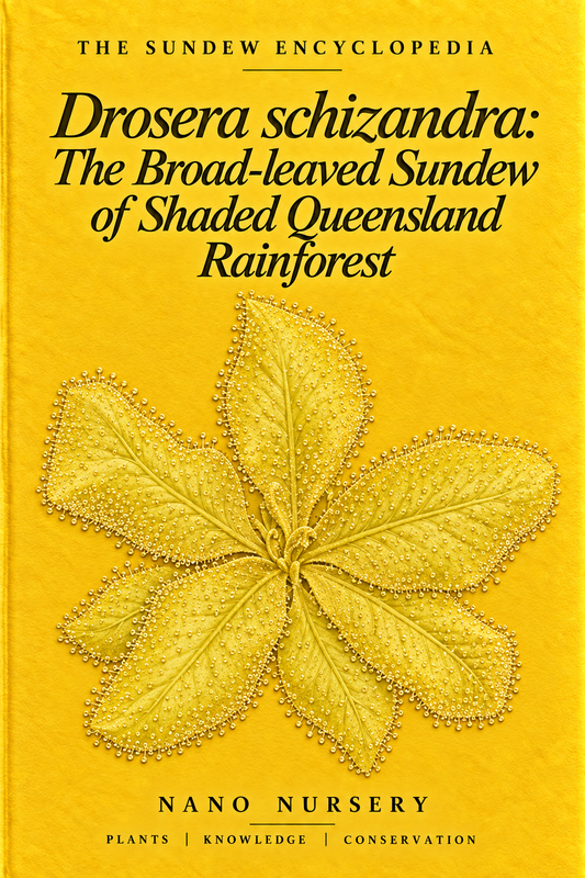The Sundew Encyclopedia cover — Drosera schizandra: The Broad-leaved Sundew of Shaded Queensland Rainforest