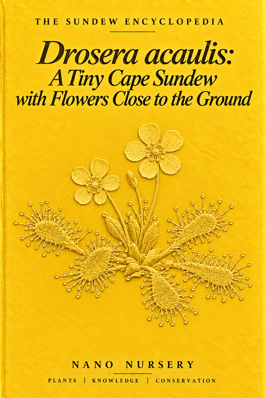 The Sundew Encyclopedia cover — Drosera acaulis: A Tiny Cape Sundew with Flowers Close to the Ground