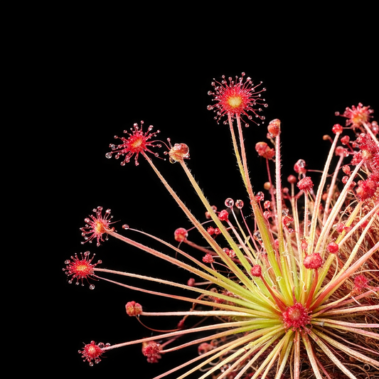 Close-up of a red spider plant against a black background
